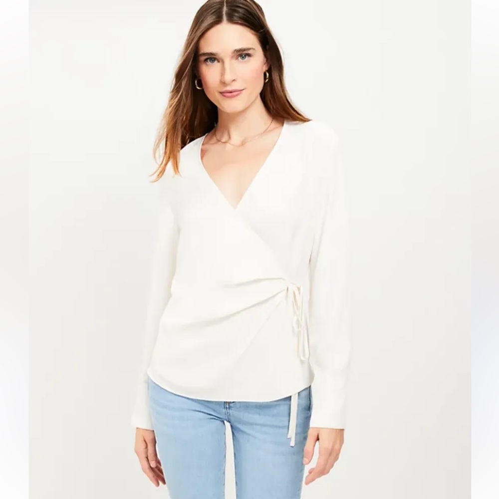 LOFT Wrap Blouse, Size M, Ivory